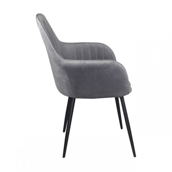 VALERY Πολυθρόνα Μέταλλο Βαφή Μαύρο, Ύφασμα Velure, Απόχρωση Γκρι 55x61x87cm