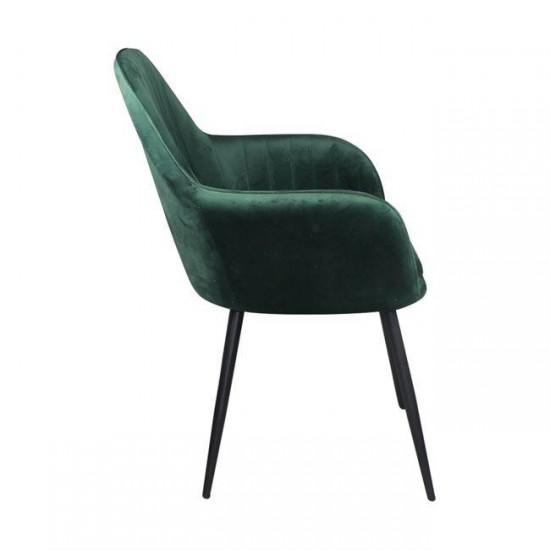 VALERY Πολυθρόνα Μέταλλο Βαφή Μαύρο, Ύφασμα Velure, Απόχρωση Forest Green 55x61x87cm