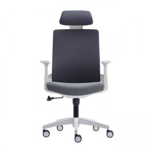 Πολυθρόνα Γραφείου Διευθυντή Άσπρη / Mesh - Ύφασμα Γκρι