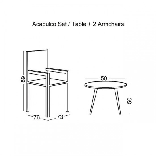 ACAPULCO Set Κήπου - Βεράντας: Τραπέζι + 2 Πολυθρόνες Μέταλλο Μαύρo / Rattan Γκρι