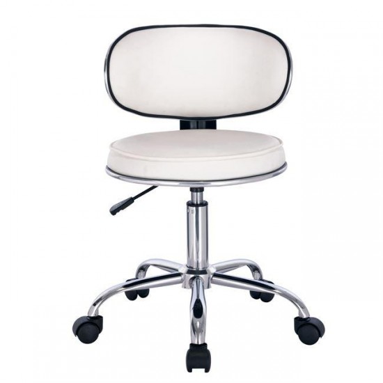 GLORY Σκαμπό με Πλάτη, Χρώμιο PU Μαύρο, Τροχήλατο, Ρύθμιση Ύψους, Περιστρεφόμενο 47x47x67/78cm