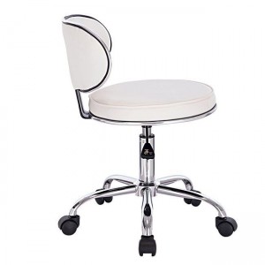 GLORY Σκαμπό με Πλάτη, Χρώμιο PU Μαύρο, Τροχήλατο, Ρύθμιση Ύψους, Περιστρεφόμενο 47x47x67/78cm