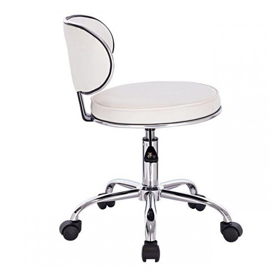 GLORY Σκαμπό με Πλάτη, Χρώμιο PU Μαύρο, Τροχήλατο, Ρύθμιση Ύψους, Περιστρεφόμενο 47x47x67/78cm