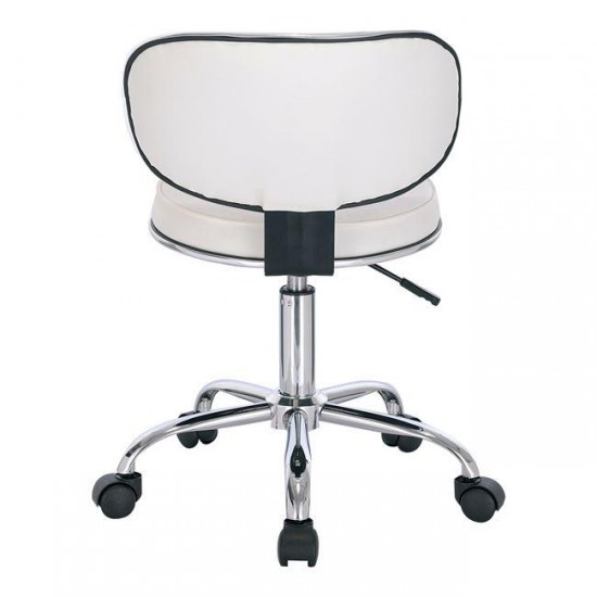 GLORY Σκαμπό με Πλάτη, Χρώμιο PU Μαύρο, Τροχήλατο, Ρύθμιση Ύψους, Περιστρεφόμενο 47x47x67/78cm