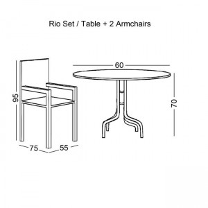 RIO Set Κήπου - Βεράντας: Τραπέζι Φ60x70  + 2 Πολυθρόνες H91cm Μέταλλο Καφέ, Textilene Καφέ