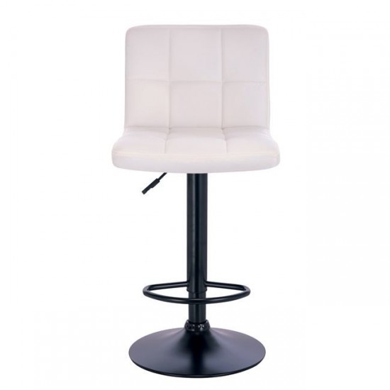 LINO Σκαμπό BAR με Πλάτη, Μέταλλο Βαφή Μαύρο, PU Άσπρο, Ρύθμιση Ύψους, Περιστρεφόμενο 44x50x92/113cm