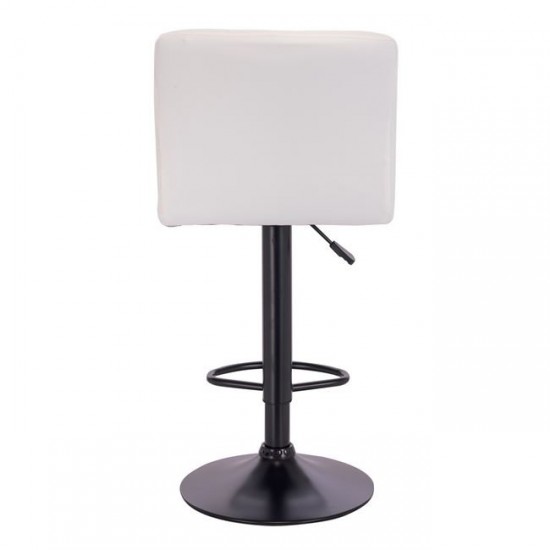 LINO Σκαμπό BAR με Πλάτη, Μέταλλο Βαφή Μαύρο, PU Άσπρο, Ρύθμιση Ύψους, Περιστρεφόμενο 44x50x92/113cm