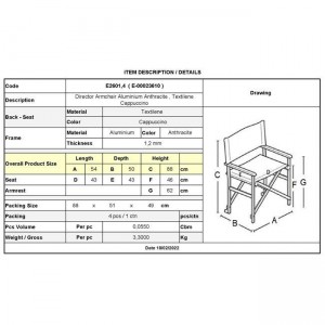 Σκηνοθέτη Πολυθρόνα, Αλουμίνιο Ανθρακί (1,2mm), Textilene Μπεζ, Πτυσσόμενη(2,75kg) 54x50x88cm