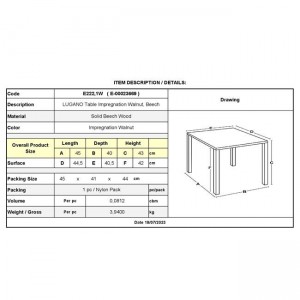 LUGANO Τραπεζάκι Βοηθητικό Ξύλο Οξυά, Βαφή Εμποτισμού Απόχρωση Καρυδί 45x40x43cm