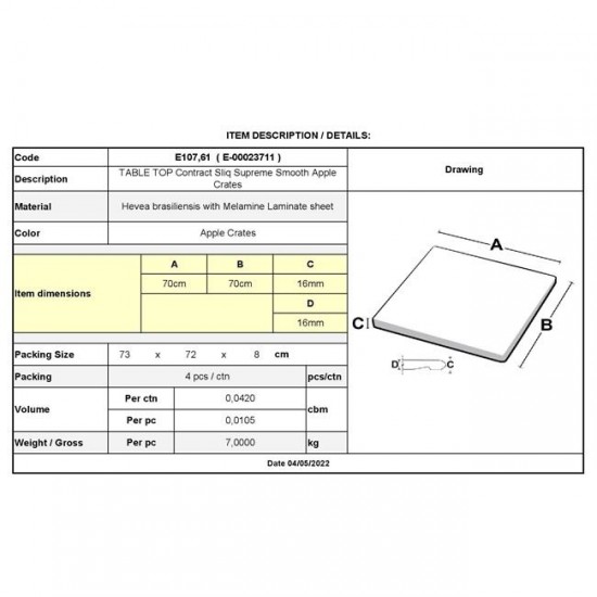 Contract Sliq Supreme, Επιφάνεια Τραπεζιού,70x70cm Απόχρωση Apple Crates