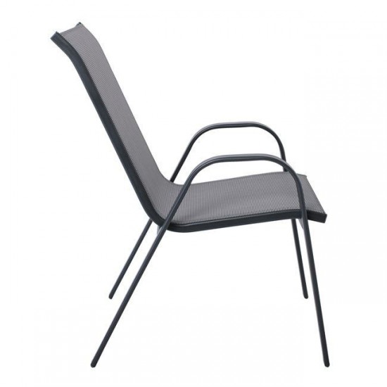 RIO Πολυθρόνα Κήπου-Βεράντας, Μέταλλο Βαφή Ανθρακί, Textilene Γκρι, Στοιβαζόμενη 55x74x91cm