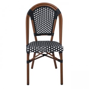 PARIS Καρέκλα Bistro, Αλουμίνιο Καρυδί, Wicker Άσπρο - Μαύρο, Στοιβαζόμενη 46x54x88cm