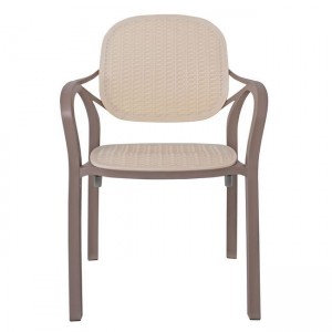 LUNA Πολυθρόνα Κήπου Στοιβαζόμενη, PP Απόχρωση Cappuccino & Μπεζ(Rattan Look) 58x58x84cm