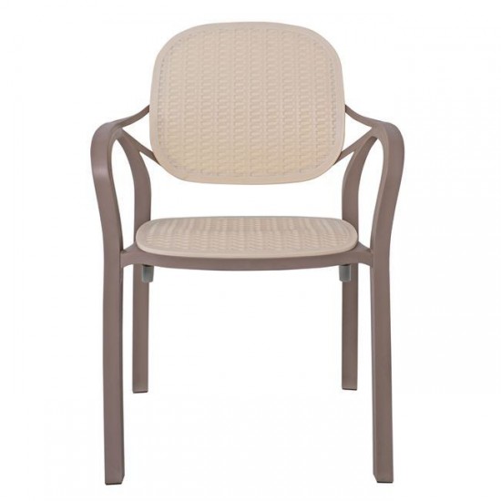 LUNA Πολυθρόνα Κήπου Στοιβαζόμενη, PP Απόχρωση Cappuccino & Μπεζ(Rattan Look) 58x58x84cm