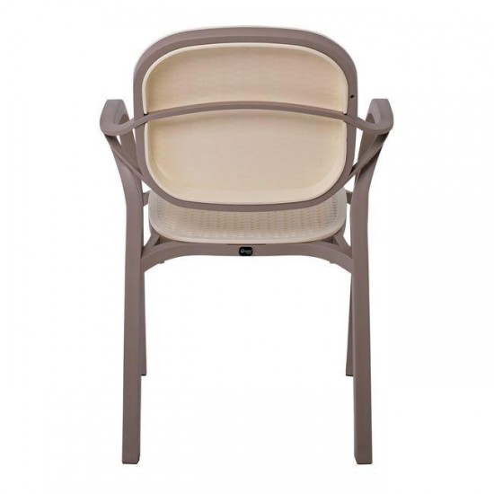 LUNA Πολυθρόνα Κήπου Στοιβαζόμενη, PP Απόχρωση Cappuccino & Μπεζ(Rattan Look) 58x58x84cm