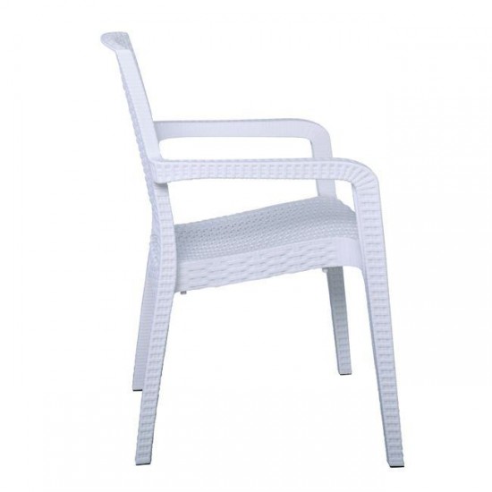 LORA Πολυθρόνα Κήπου Στοιβαζόμενη, PP (Rattan Look) Απόχρωση Άσπρο 57x57x87cm