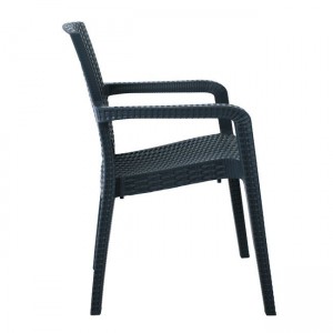 LORA Πολυθρόνα Κήπου Στοιβαζόμενη, PP (Rattan Look) Απόχρωση Ανθρακί  57x57x87cm