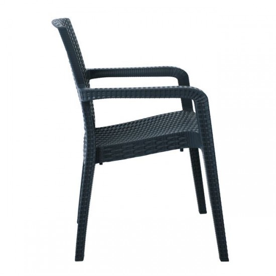 LORA Πολυθρόνα Κήπου Στοιβαζόμενη, PP (Rattan Look) Απόχρωση Ανθρακί  57x57x87cm