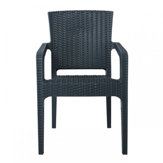 LORA Πολυθρόνα Κήπου Στοιβαζόμενη, PP (Rattan Look) Απόχρωση Ανθρακί  57x57x87cm