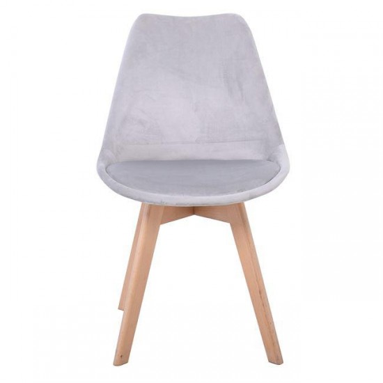 MARTIN Καρέκλα Οξιά Φυσικό, Ύφασμα Velure Γκρι, Αμοντάριστη Ταπετσαρία 49x57x82cm