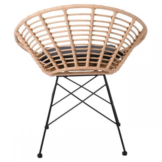 SALSA Coral Πολυθρόνα Κήπου- Τραπεζαρίας, Μέταλλο Μαύρο, Wicker Φυσικό, Μαξιλάρι Μαύρο 72x62x81cm