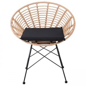 SALSA Coral Πολυθρόνα Κήπου- Τραπεζαρίας, Μέταλλο Μαύρο, Wicker Φυσικό, Μαξιλάρι Μαύρο 72x62x81cm