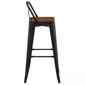 RELIX Wood Σκαμπό Bar με Πλάτη,Μέταλλο Βαφή Μαύρο Extra Matte, Απόχρωση Ξύλου Dark Oak 44x44x76/97cm