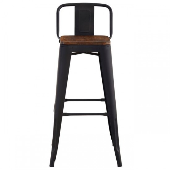 RELIX Wood Σκαμπό Bar με Πλάτη,Μέταλλο Βαφή Μαύρο Extra Matte, Απόχρωση Ξύλου Dark Oak 44x44x76/97cm