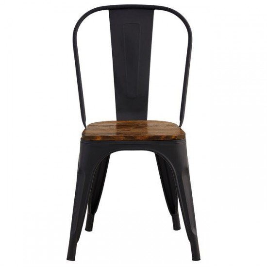 RELIX Wood Καρέκλα Μέταλλο Βαφή Μαύρο Extra Matte, Κάθισμα Dark Oak, Στοιβαζόμενη 45x53x85cm