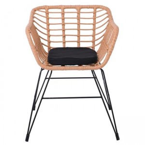 SALSA-D Πολυθρόνα Τραπεζαρίας Κήπου, Μέταλλο Βαφή Μαύρο, Wicker Φυσικό, Μαξιλάρι Μαύρο 58x56x77cm