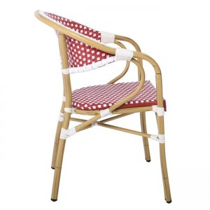 PARIS Πολυθρόνα Bistro Αλουμίνιο Φυσικό, Wicker Άσπρο - Κόκκινο, Στοιβαζόμενη 57x59x84cm