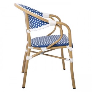 PARIS Πολυθρόνα Bistro Αλουμίνιο Φυσικό, Wicker Άσπρο - Μπλε, Στοιβαζόμενη 57x59x84cm