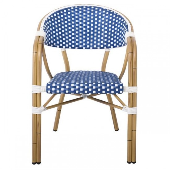 PARIS Πολυθρόνα Bistro Αλουμίνιο Φυσικό, Wicker Άσπρο - Μπλε, Στοιβαζόμενη 57x59x84cm