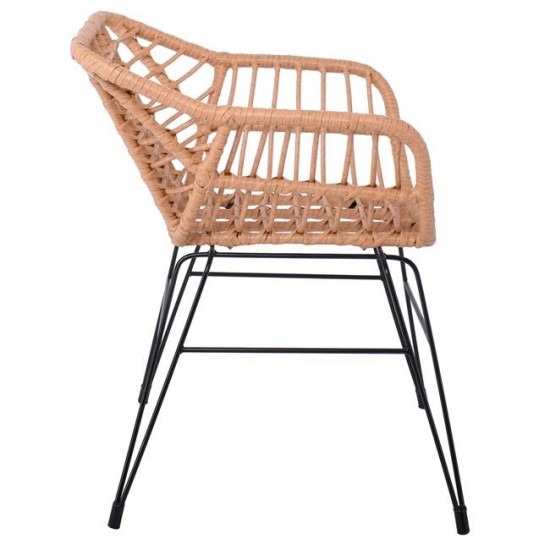 SALSA-S Πολυθρόνα Κήπου, Μέταλλο Βαφή Μαύρο, Wicker Φυσικό (χωρίς μαξιλάρι) 57x64x76cm