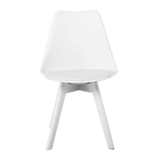 MARTIN Καρέκλα Ξύλο Άσπρο, PP Άσπρο Μονταρισμένη Ταπετσαρία 49x57x82cm