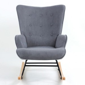 ALMA Rocking Πολυθρόνα Μπερζέρα Καθιστικού-Ύφασμα Velure Γκρι-Βάση Μαύρο-Φυσικό 67x86x92cm