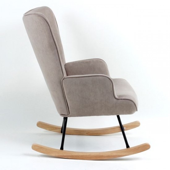 ALMA Rocking Πολυθρόνα Μπερζέρα Καθιστικού-Ύφασμα Velure Καφέ-Βάση Μαύρο-Φυσικό 67x86x92cm