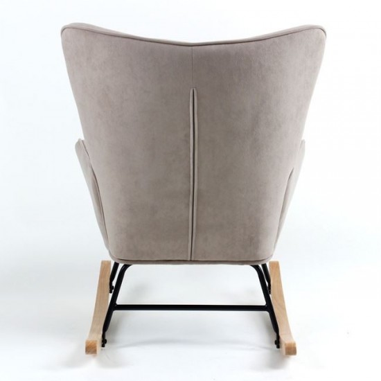 ALMA Rocking Πολυθρόνα Μπερζέρα Καθιστικού-Ύφασμα Velure Καφέ-Βάση Μαύρο-Φυσικό 67x86x92cm