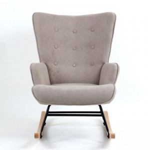 ALMA Rocking Πολυθρόνα Μπερζέρα Καθιστικού-Ύφασμα Velure Καφέ-Βάση Μαύρο-Φυσικό 67x86x92cm