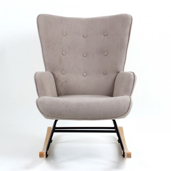 ALMA Rocking Πολυθρόνα Μπερζέρα Καθιστικού-Ύφασμα Velure Καφέ-Βάση Μαύρο-Φυσικό 67x86x92cm