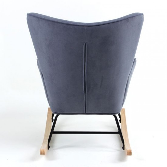 ALMA Rocking Πολυθρόνα Μπερζέρα Καθιστικού, Ύφασμα Velure Μπλε, Βάση Μαύρο-Φυσικό 67x86x92cm