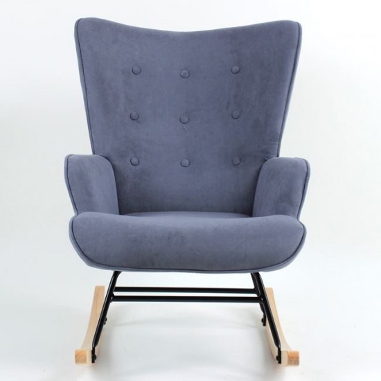 ALMA Rocking Πολυθρόνα Μπερζέρα Καθιστικού, Ύφασμα Velure Μπλε, Βάση Μαύρο-Φυσικό 67x86x92cm