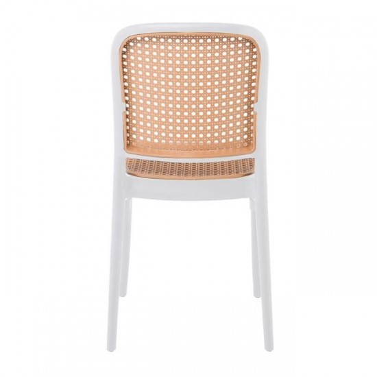 FLORENCE Καρέκλα PP Άσπρο, PP Rattan Μπεζ, Στοιβαζόμενη 41x41x83cm