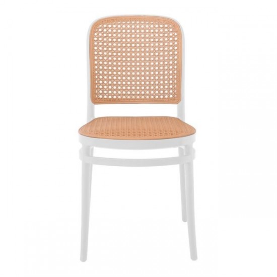 FLORENCE Καρέκλα PP Άσπρο, PP Rattan Μπεζ, Στοιβαζόμενη 41x41x83cm