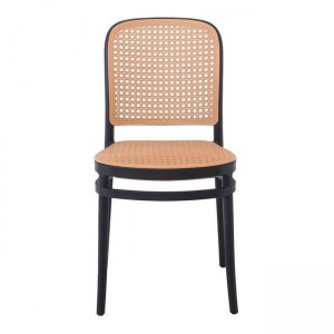 FLORENCE Καρέκλα PP Μαύρο, PP Rattan Μπεζ, Στοιβαζόμενη 41x41x83cm