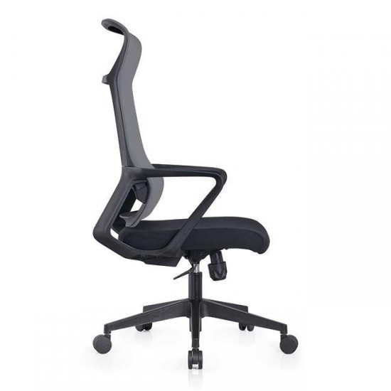 BF2990  Πολυθρόνα Γραφείου Διευθυντή, Mesh Γκρι, Ύφασμα Μαύρο 73x67x118