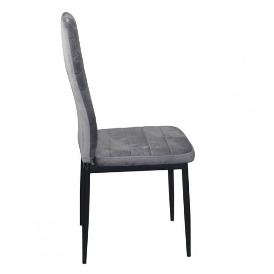JETTA Καρέκλα Τραπεζαρίας Κουζίνας, Μέταλλο Βαφή Μαύρο Ύφασμα Velure Γκρι (Συσκ.6) 40x50x95cm