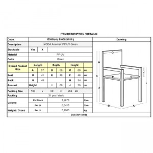 MODA-PRO Πολυθρόνα Στοιβαζόμενη, PP-UV Protection Απόχρωση Πράσινο 57x58x80cm