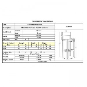 MODA-PRO Σκαμπό Bar Στοιβαζόμενο, PP-UV Protection Απόχρωση Πράσινο 45x49x75/101cm