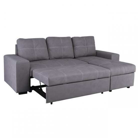 MONTREAL-Max Nabuk Καναπές Κρεβάτι Γωνία Αναστρέψιμη με Αποθηκευτικό Χώρο, Σκούρο Γκρι 246x157xH94cm